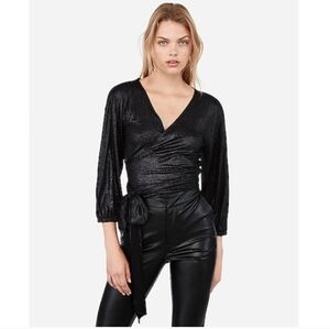 Express Shimmering Charcoal Wrap Blouse